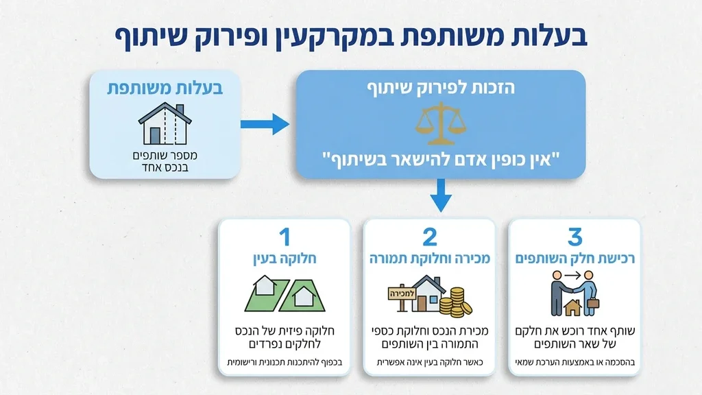 מושג הבעלות המשותפת והזכות המשפטית לפירוק שיתוף במקרקעין. פירוק שיתוף במקרקעין
