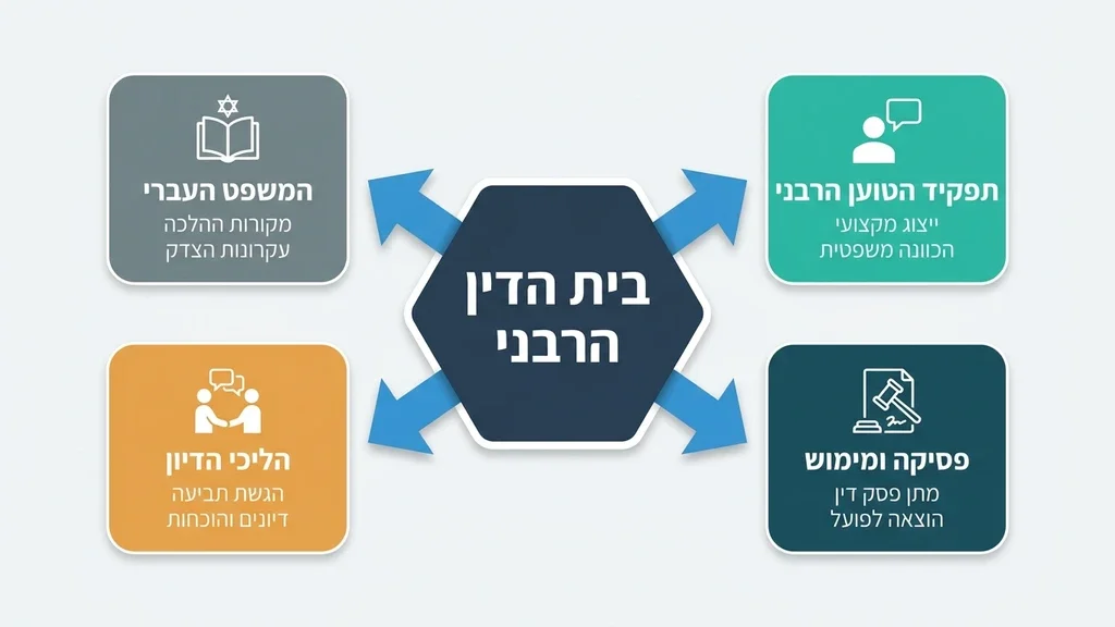 ספרי משפט עברי והלכה על שולחן עבודה עץ המייצגים את עבודתו של טוען רבני