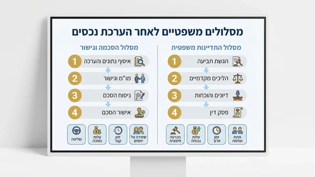 זוג בוחן מסמכים משפטיים ותוכניות דירה עם איש מקצוע