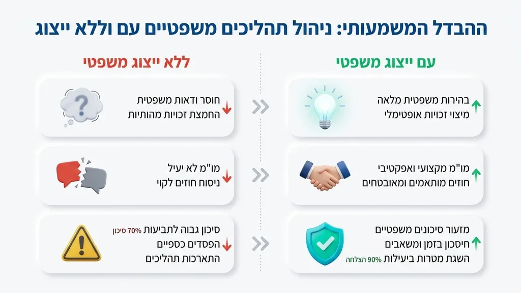 עורך דין מקרקעין לוחץ יד עם לקוחות במשרד מקצועי